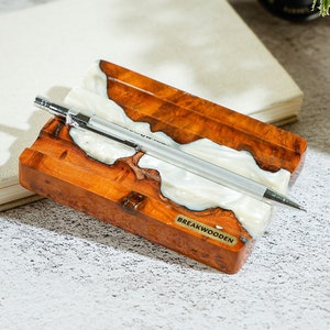 Benutzerdefinierte Schreibtisch Stifthalter, Harz und Holz Stiftablage, Minimalist Stiftablage, Artisan Stifthalter für Schreibtisch, Holz Stifthalter