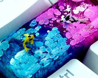 Blue Pink Koi Artisan Keycap, Custom Keycaps, Koi Fish Resin Keycap, Koi Fish Space Bar, ESC Keycap For Cherry MX Keyboard, Gift For Dad