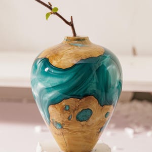 Vase Wood Resin Epoxy, Custom Handmade Vase Epoxy Flower Decor, Turquoise Vase Art Home Decor, Modern Rustic Home Decor, Father&#39;s Day Gift