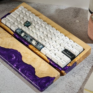PURPLE LAVA Artisan Wrist Rest, Wood Mechanical Keyboard Case, Custom Keyboard Case, Wooden Keyboard Cover