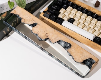 Marble Wood Wrist Rest, Wood Mechanical Keyboard Case, Custom Wooden Resin Wrist Rest, Custom Keyboard Wrist Rest, Handmade Gift
