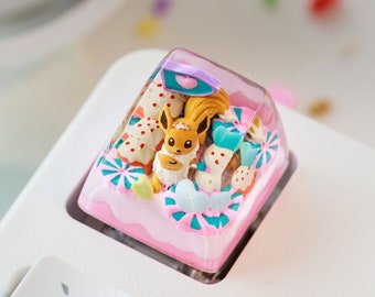 Custom SWEET EEVEE Artisan Keycap Custom Keycaps Art Decor Resin Keycaps Anime Artisan Keycap Cute Resin Keycaps for Mechanical Keyboard