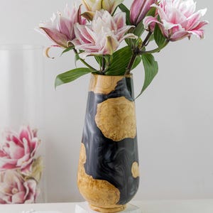 Vase Wood Resin Epoxy, Custom Handmade Vase Epoxy Flower Decor, Black Vase Art Home Decor, Modern Rustic Home Decor, Father&#39;s Day Gift