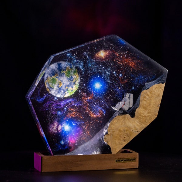 INTERSTELLAR EPOXY LAMP, Space Galaxy Resin und Holz Nachtlicht, Astronaut Resin Holz Kunst Lampe, Spacecraft Custom Nachtlicht