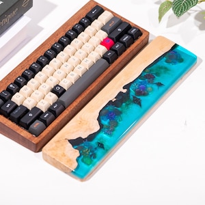Poggiapolsi OCEAN personalizzato, custodia per tastiera meccanica in legno, poggiapolsi in resina in legno personalizzato, poggiapolsi per tastiera personalizzato, regalo fatto a mano