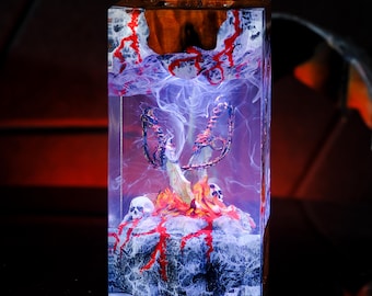 Kra.tos resin lamp, Wood expoy lamp, Resin night light, Custom resin lamp, Epoxy resin lamp,  diorama lamp, Gift for him, Anime cute lamp