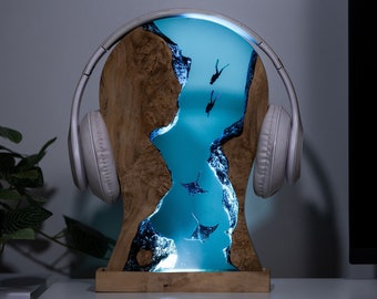 HEADPHONE STAND Epoxy Lamp, Custom Headphone Stand, Personalized Headphone Stand, Art Deco Lamp, Custom Night Light,Personalized Night Light