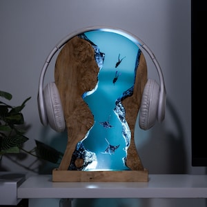 HEADPHONE STAND Epoxy Lamp, Custom Headphone Stand, Personalized Headphone Stand, Art Deco Lamp, Custom Night Light,Personalized Night Light