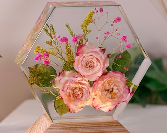 ROSE FLOWERS Resin Lamp, Custom Night Light, Flower Epoxy Resin Lamp, Unique Gifts For Her, Flower Bedside Lamp, Aesthetic Decoration Lights