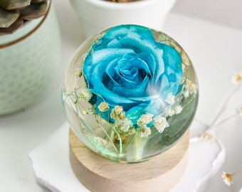 BLUE ROSE Flower Night Light, Flower Epoxy Resin Lamp, Desk Lamp, Unique Gifts For Her, Flower Bedside Lamp, Aesthetic Decoration Lights