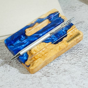 Benutzerdefinierte Schreibtisch Stifthalter, Harz und Holz Stiftablage, Minimalist Stiftablage, Artisan Stifthalter für Schreibtisch, Holz Stifthalter