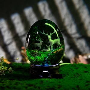 DEER and LANDSCAPE Resin Lamp Egg Epoxy Resin Art Handcrafted Resin Wood Eggs Decoration Personalized Gift for Decor Home