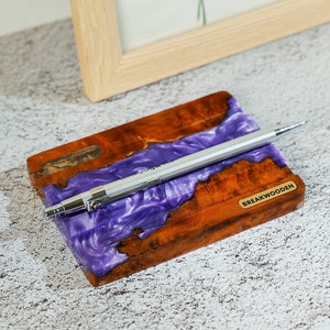 Benutzerdefinierte Schreibtisch Stifthalter, Harz und Holz Stiftablage, Minimalist Stiftablage, Artisan Stifthalter für Schreibtisch, Holz Stifthalter