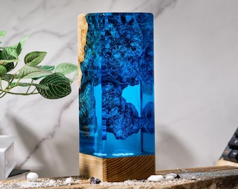 DEEP BLUE OCEAN Resin Lamp, Epoxy Lamp, Custom Night Light, Resin Wood Art Lamp, Table Lamp, Desk Lamp, Personalized Night Light, Home Decor