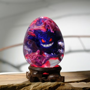 MAGICAL GENGAR Resin Lamp Egg, Epoxy Resin Art, Handcrafted Resin Wood Eggs Decoration, Personalized Gift for Decor Home