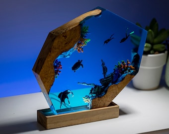 Lámpara de resina de náufrago: Lámpara de mesa Art Deco de epoxi oceánica, regalo de Halloween, Navidad hecha a mano