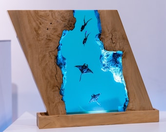 SCUBA DIVER Epoxy Lamp, Custom Epoxy Resin Lamp, Resin Night Light, Resin Wood Art Lamp, Custom Night Light, Personalized Night Light