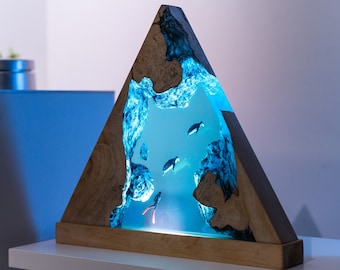 DEEP BLUE SEA Epoxy Lamp, Custom Epoxy Resin Lamp, Resin Night Light, Resin Wood Art Lamp, Custom Night Light, Personalized Night Light