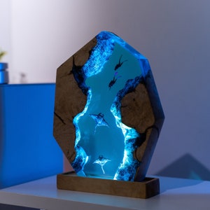 SCUBA DIVER Epoxy Lamp, Custom Epoxy Resin Lamp, Resin Night Light, Resin Wood Art Lamp, Custom Night Light, Personalized Night Light