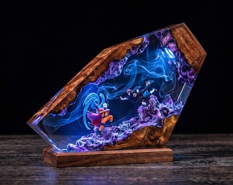 Handmade Anime Ninja Warrior Epoxy Lamp, Custom Anime Resin Diorama Light, Unique Gamer Room Decor Gift For Him