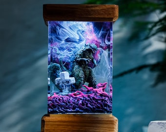 GOZILLA Diorama Resin Lamp, Custom Diorama Kit and Kids Night Light for Christmas Gifts, Personalized Gift for Home Decor