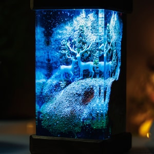 DEER in SNOWY FOREST Resin Lamp Custom Epoxy Lamp Resin Wood Art Lamp Personalized Night Light Decoration Personalized Gift for Decor Home