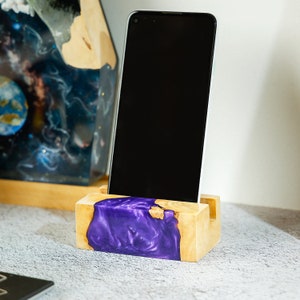 Custom Phone Stand, Wooden and Resin Phone Stand, Personalized Cell Phone Holder, Modern Phone Stand for Gifts