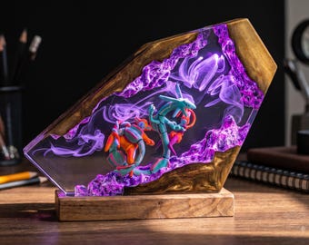 Legendary Flying Green Dragon Resin Lamp | Anime Epoxy Night Light | Alien Monster Battle Diorama | Anime Desk Setup