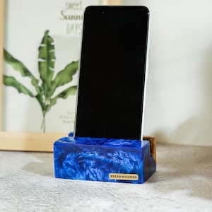 Custom Phone Stand, Wooden and Resin Phone Stand, Personalized Cell Phone Holder, Modern Phone Stand for Gifts