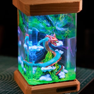 DRAGON Resin Lamp, Custom Epoxy Lamp, Custom Diorama Resin Night Light, Dragon Statue Table Lamp, Desk Lamp, Night Light, Handcrafted Gifts