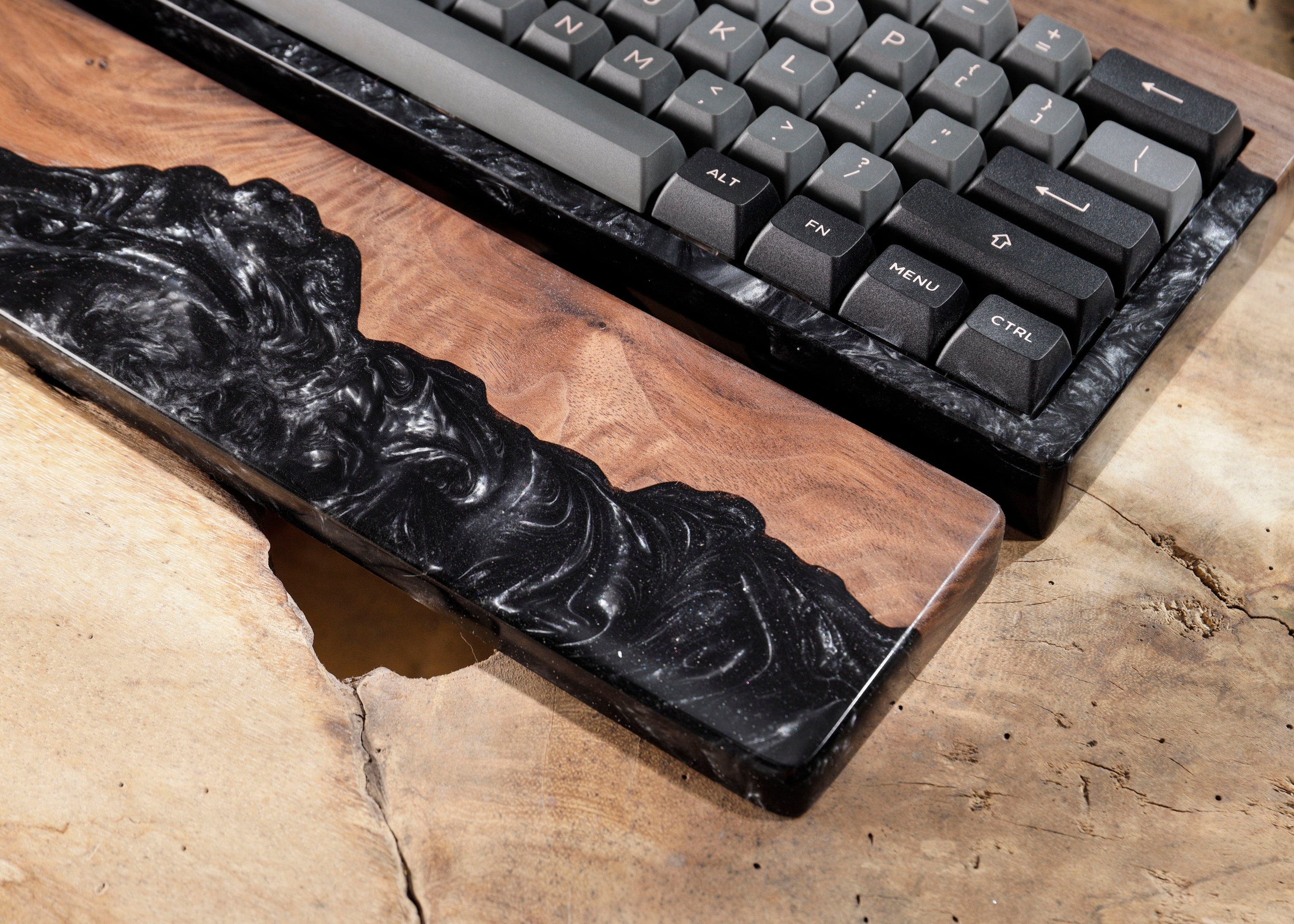 Black Artisan Wrist Rest, Resin Keyboard Wrist Rest, Custom Wooden
