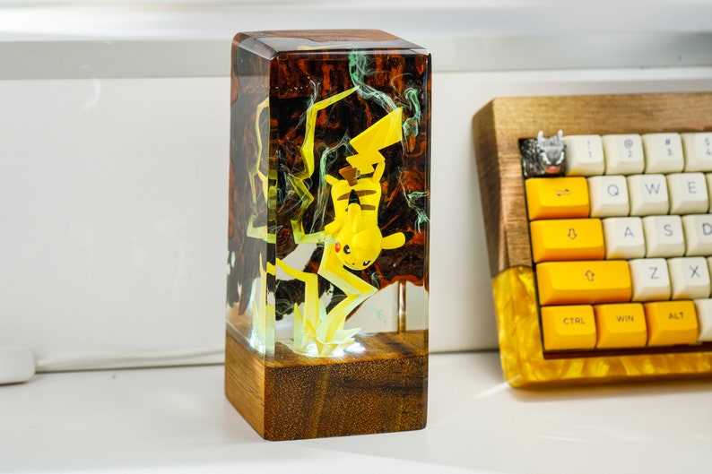 PIKACHU Pokemon Epoxy Lamp, Custom Epoxy Resin Lamp, Resin and Wood Night Light, Custom Night Light, Personalized Night Light image 2