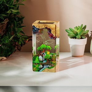 VILLAGE LANDSCAPE Harzlampe, Epoxidharz-Kunst, handgemachtes Harz-Holz, personalisiertes Geschenk für Dekor Haus Bild 4