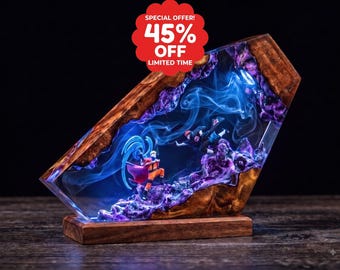 Handmade Anime Ninja Warrior Epoxy Lamp, Custom Anime Resin Diorama Light, Unique Gamer Room Decor Gift For Him