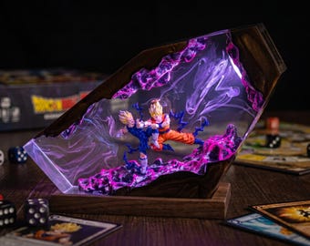 Lámpara de noche de fantasía estilo anime, lámpara de resina epoxi, decoración artística hecha a mano, lámpara de dormitorio genial, regalo para gamers, iluminación única para el hogar.