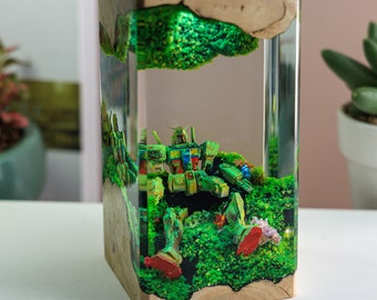 GUNDAM on FOREST harslamp, aangepaste robot epoxylamp, Japanse bureaulamp, tafellamp, hars hout kunstlamp, gepersonaliseerd cadeau voor decor thuis