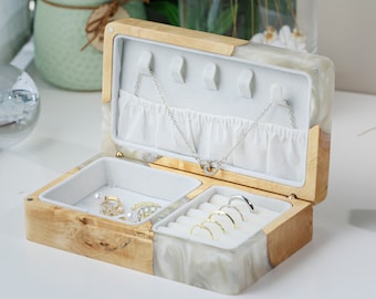 ELEGANTE JOYERO PARA MUJER, Joyero con grabado personalizado, Joyero para dama de honor, Organizador de joyas, Joyero de madera personalizado