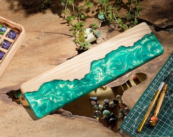 Turquoise Artisan Wrist Rest, Resin Keyboard Wrist Rest, Custom Wooden Resin Wrist Rest, Custom Keyboard Wrist Rest, Handmade Gift