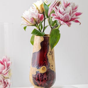 Vase Wood Resin Epoxy, Custom Handmade Vase Epoxy Flower Decor, Red Vase Art Home Decor, Modern Rustic Home Decor, Father&#39;s Day Gift