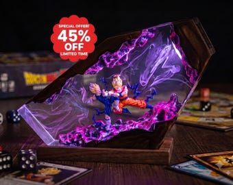 Lámpara de noche de fantasía estilo anime, lámpara de resina epoxi, decoración artística hecha a mano, lámpara de dormitorio genial, regalo para gamers, iluminación única para el hogar.