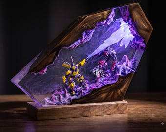 Mecha Robot Battle Resin Lamp | Epoxy Diorama Light | Custom Night Light | Cyberpunk Gamer Desk Decor | Gift for Him