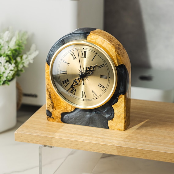 Handcrafted Wooden and Epoxy Resin Desk Clock, Artisan Desk Clock Wood and Epoxy, Clock Home or Office Décor, Unique Handmade Gift For Him