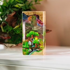 VILLAGE LANDSCAPE Harzlampe, Epoxidharz-Kunst, handgemachtes Harz-Holz, personalisiertes Geschenk für Dekor Haus Bild 7