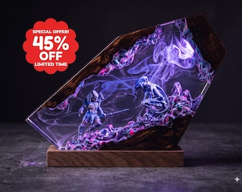 Space Monster Resin Lamp | Alien Diorama Night Light | Custom Epoxy Resin Art | Alien Hunter vs Space Creature Diorama | Unique Gift for Him