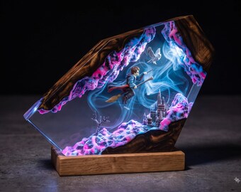Magical Wizard Boy Resin Lamp, Fantasy Castle Night Light, Flying Broomstick Epoxy Diorama Lamp, Mystical Desk Decor, Gift for Magic Lovers