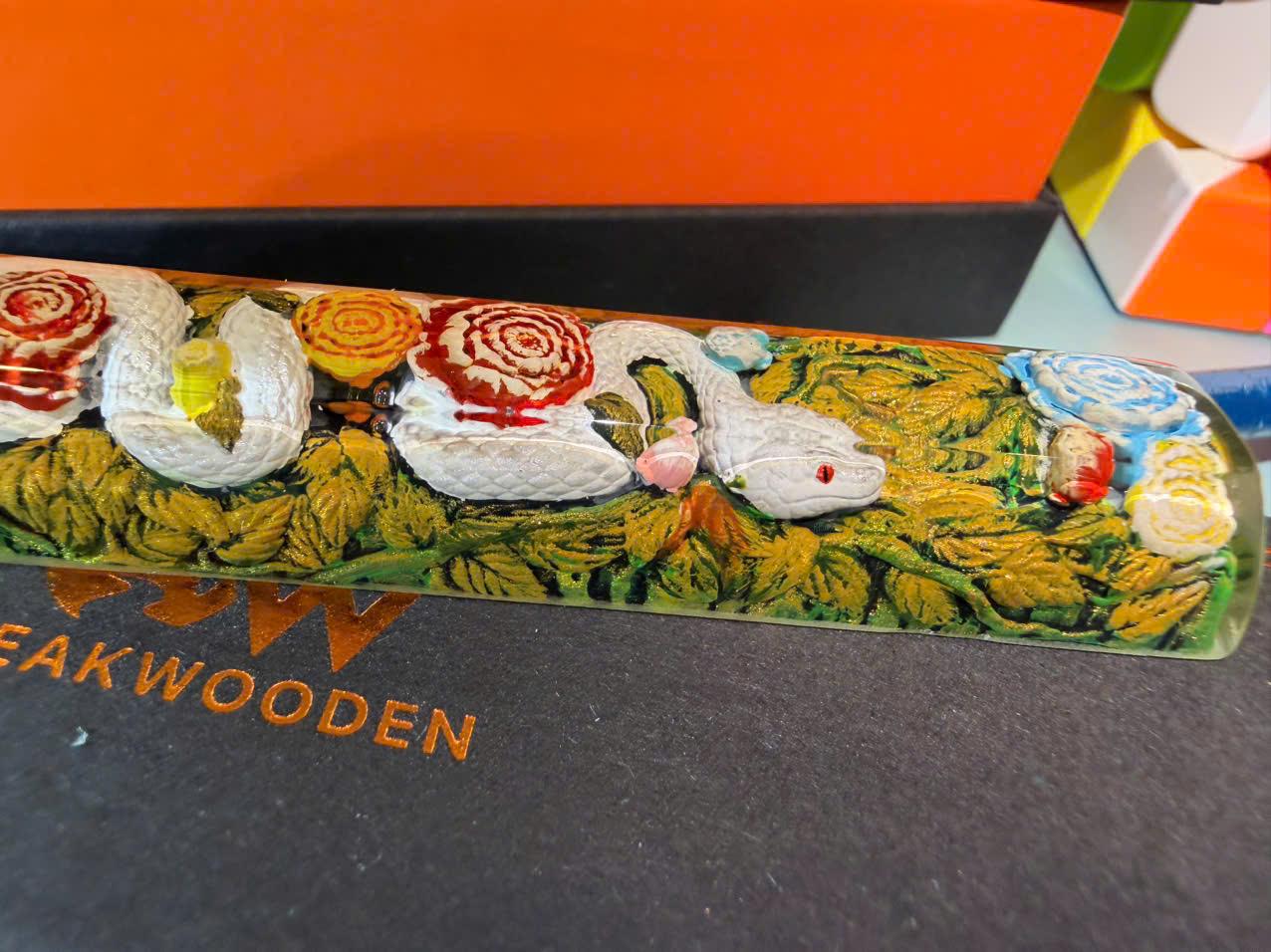 Handmade Resin Artisan Spacebar Keycap, White Snake & Floral Resin ...