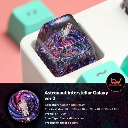 Astronaut Resin Artisan Keycap ver 2, Galaxy Spacebar Keycaps, Interstellar Cusom Keycaps, Cherry MX Keycaps Mechanical Keyboard