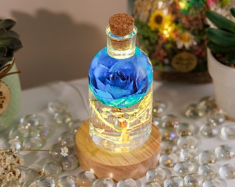 BLUE ROSE Flower Night Light, Flower Epoxy Resin Night light, Unique Gifts For Her, Flower Bedside Lamp for Christmas Lamp