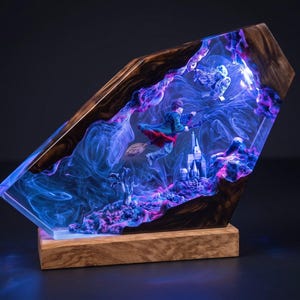 Magic Wizard Resin Lamp | Flying Broomstick & Castle Night Light | Epoxy Diorama Lamp | Glowing Desk Decor | Gift for Him | Halloweenn Gift