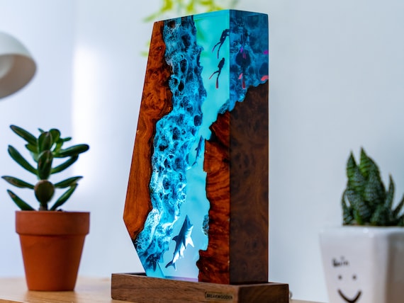 SCUBA DIVER Epoxy Lamp Custom Epoxy Resin Lamp Resin Night Light